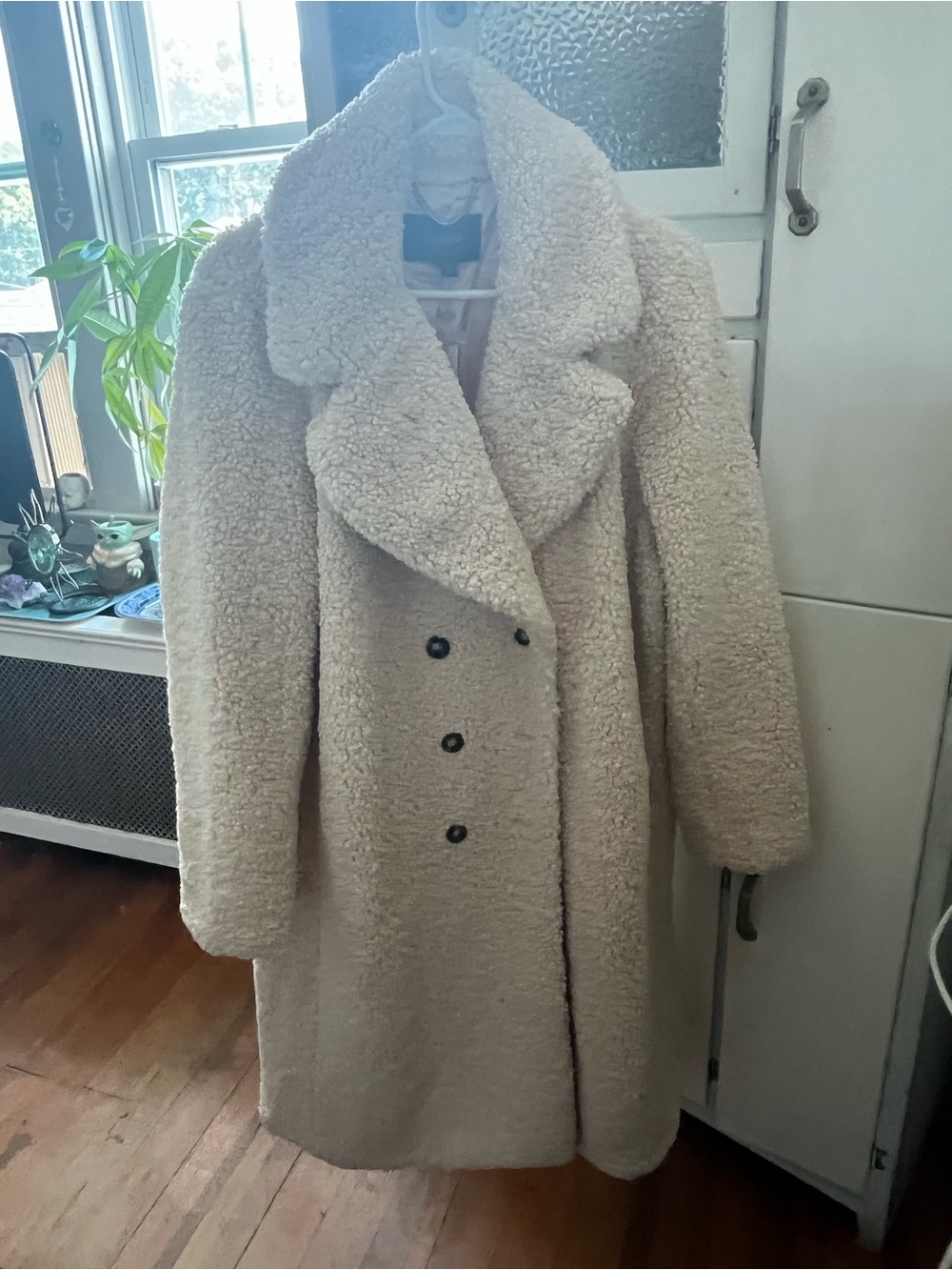 I Crew Women's Cream Teddy Double-Breasted Coat XXL